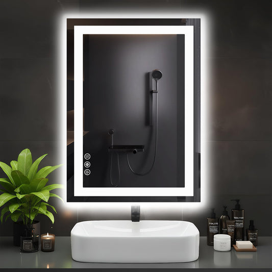 DUMOS 24.1"x32.1" LED Bathroom Mirror, Smart Anti-Fog Bathroom Vanity Mirror with Front Light & Backlit, 3 Color Temperatures, Dimmable, Memory Function