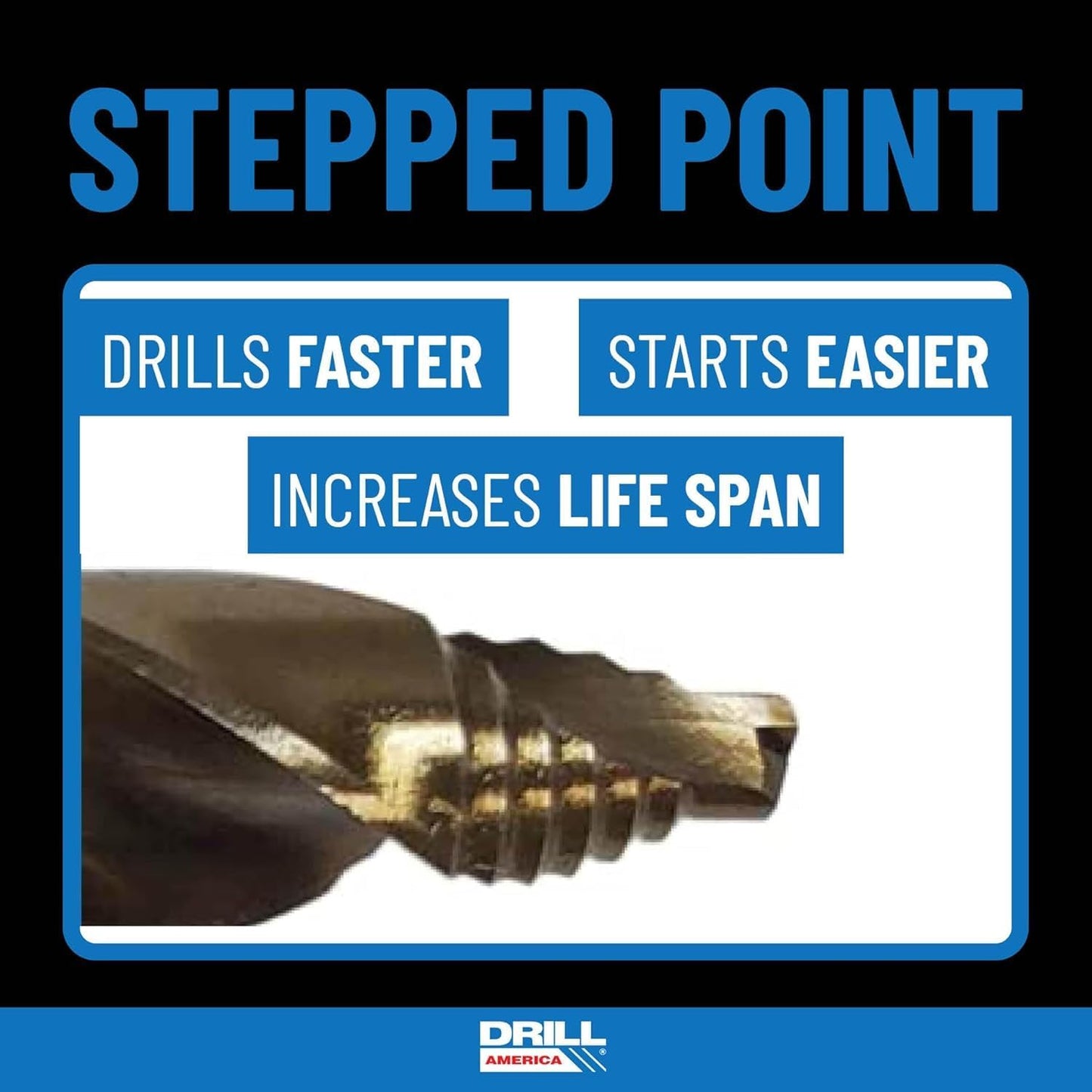 Drill America ZMPOUGSC7 GSC Series 7 Piece Cobalt Stepped Point Drill Bit Set