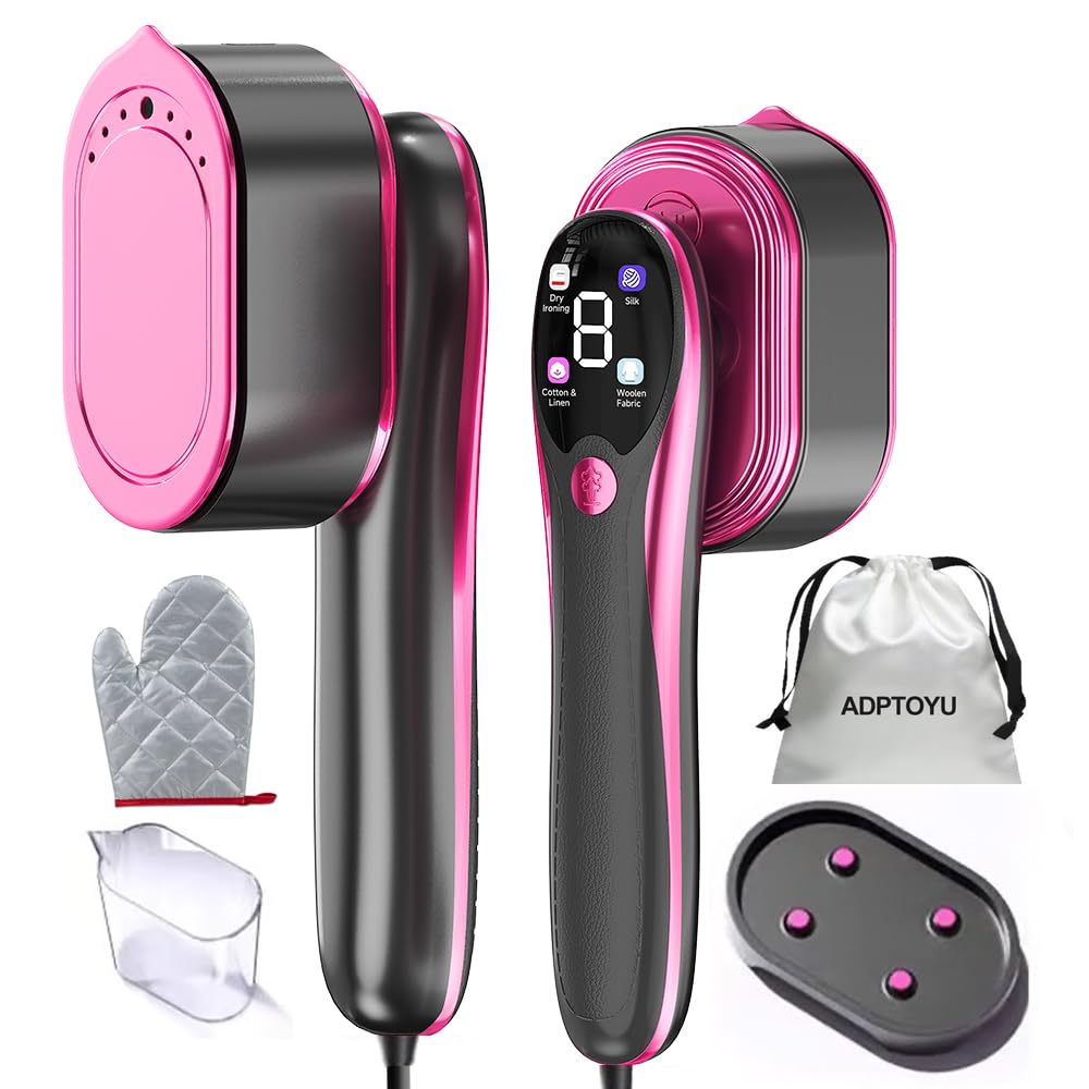 ADPTOYU 2-in-1 Steamer & Iron for Clothes, Portable Handheld Garment Steamer with LED Display, Large Ceramic Panel Travel Clothes Steamer Iron, 10s Fast Heat-Up All-Fabric Remove Wrinkle (Purple)