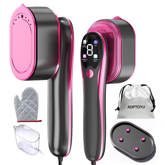 ADPTOYU 2-in-1 Steamer & Iron for Clothes, Portable Handheld Garment Steamer with LED Display, Large Ceramic Panel Travel Clothes Steamer Iron, 10s Fast Heat-Up All-Fabric Remove Wrinkle (Purple)