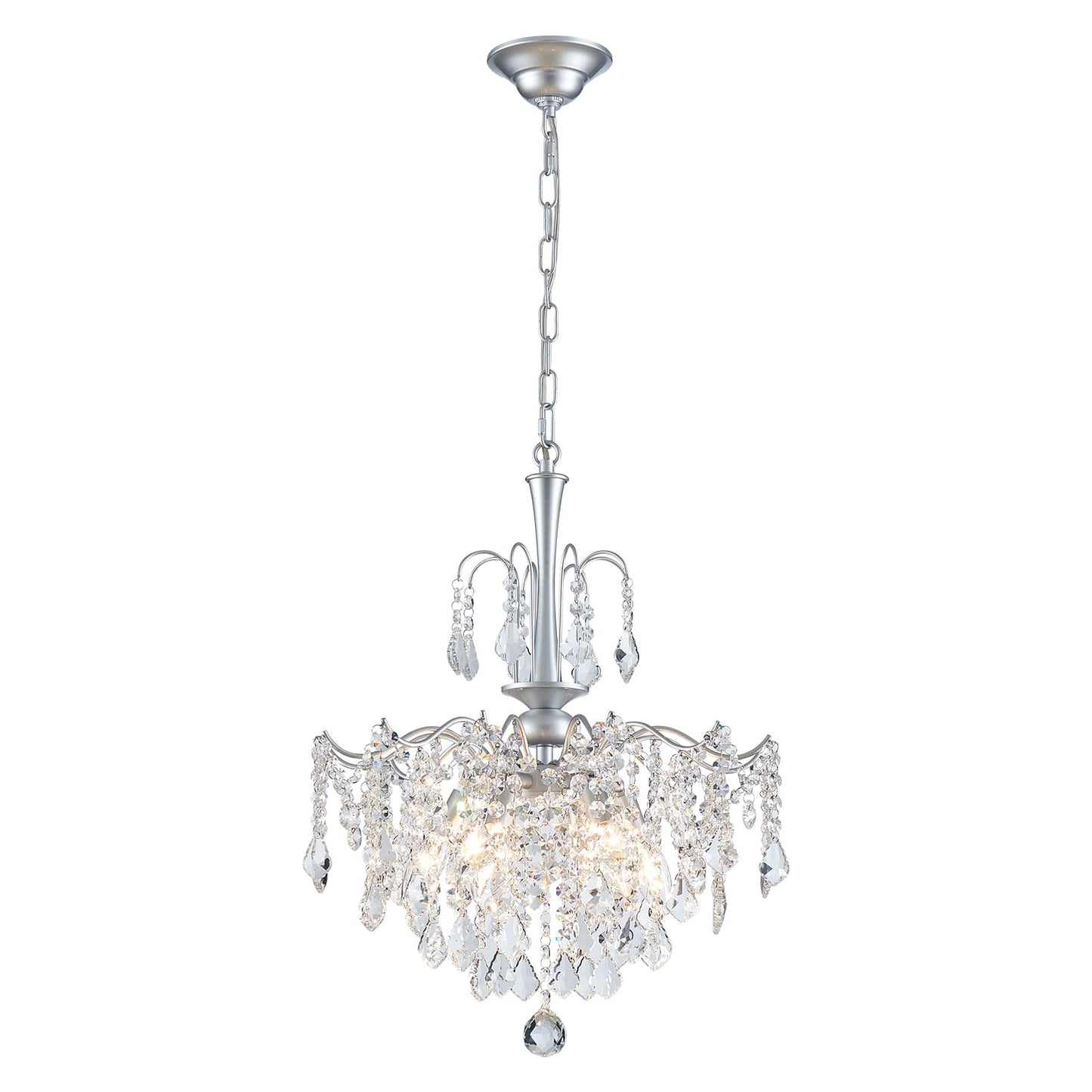 Uiimeces Modern Crystal Chandelier, Chrome Candle Chandeliers for Dining Room Lighting Fixtures Hanging, Kitchen Ceiling Hanging Pendant Light for Bedroom Living Room Kitchen Island Hallway