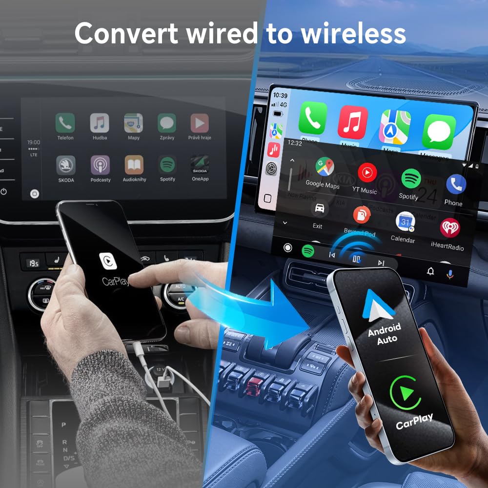 Carlinkit Wireless CarPlay Adapter 3-in-1︱Designed for TV Sticks︱for Wired CarPlay Cars︱Support converting Wired CarPlay to Wireless CarPlay & Android Auto︱Support HDMI Port Fir e TV Sticks inputting