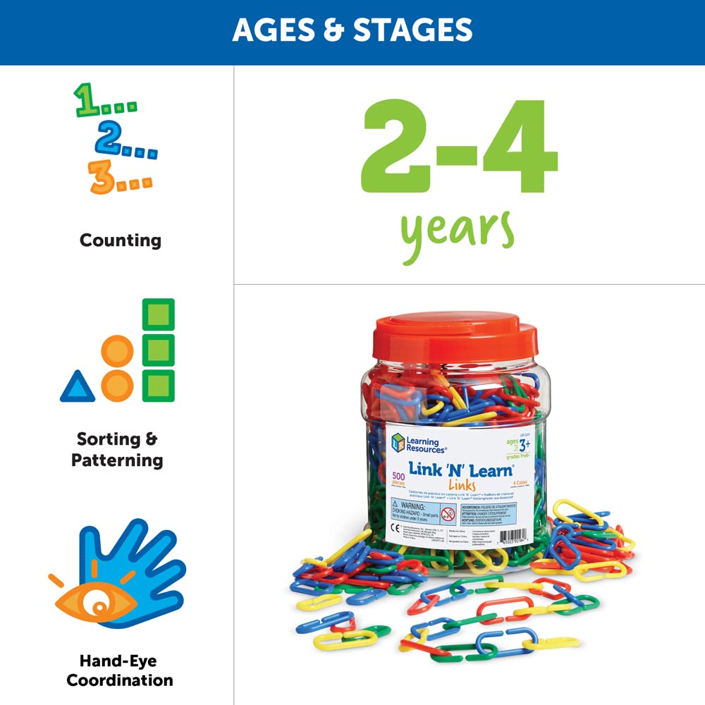 Learning Resources LER0257 Link 'N' Learn Links, Bucket of 500 Assorted Color Links, Ages 3+