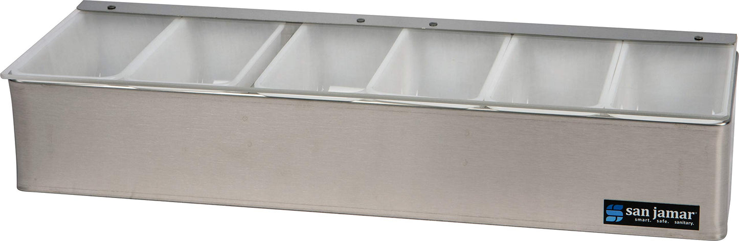 San Jamar Garnish Trays with Hinged Lid for Kitchen, Bar, And Restaurants, Stainless Steel, 18.5 X 6.5 X 4 Inches, Silver