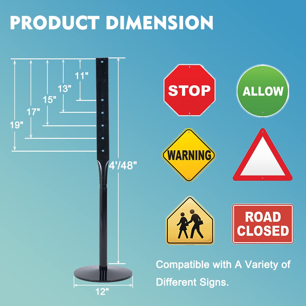 Furnishh Heavy Duty Cast Iron Sign Stand - 48" Tall Pedestal Sign Holder with 12" Base - Outdoor Metal Parking Sign Post for Street, Business & Driveway - Fits up to 18x24 Signs, Black