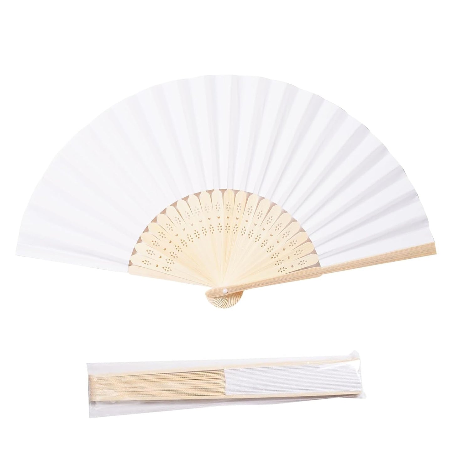ffscafscn Paper Hand Fans, 8.3 Inch Foldable Handheld Fans for Wedding Favors, Party Decorations, Bridal Shower, Baby Shower, Summer Cooling, (White 50pcs)