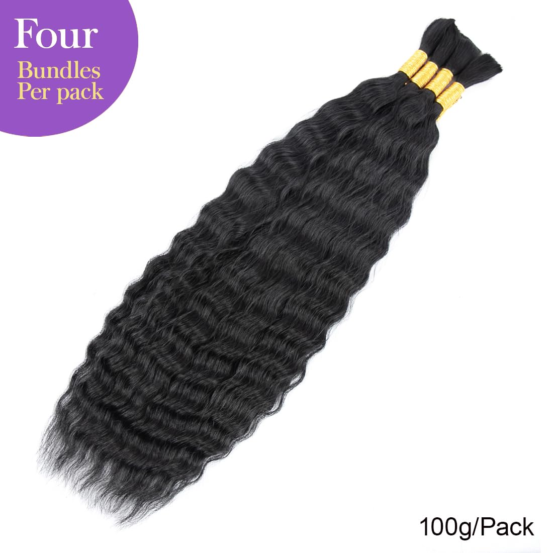 ZVBULK Super Wave Bulk Human Hair Wet and Wavy Braiding Hair - French Braiding Hair, No Weft, 100% Virgin, Boho Braids (Natural Black, 18 Inch) - 100g (1Pack-4PCS)