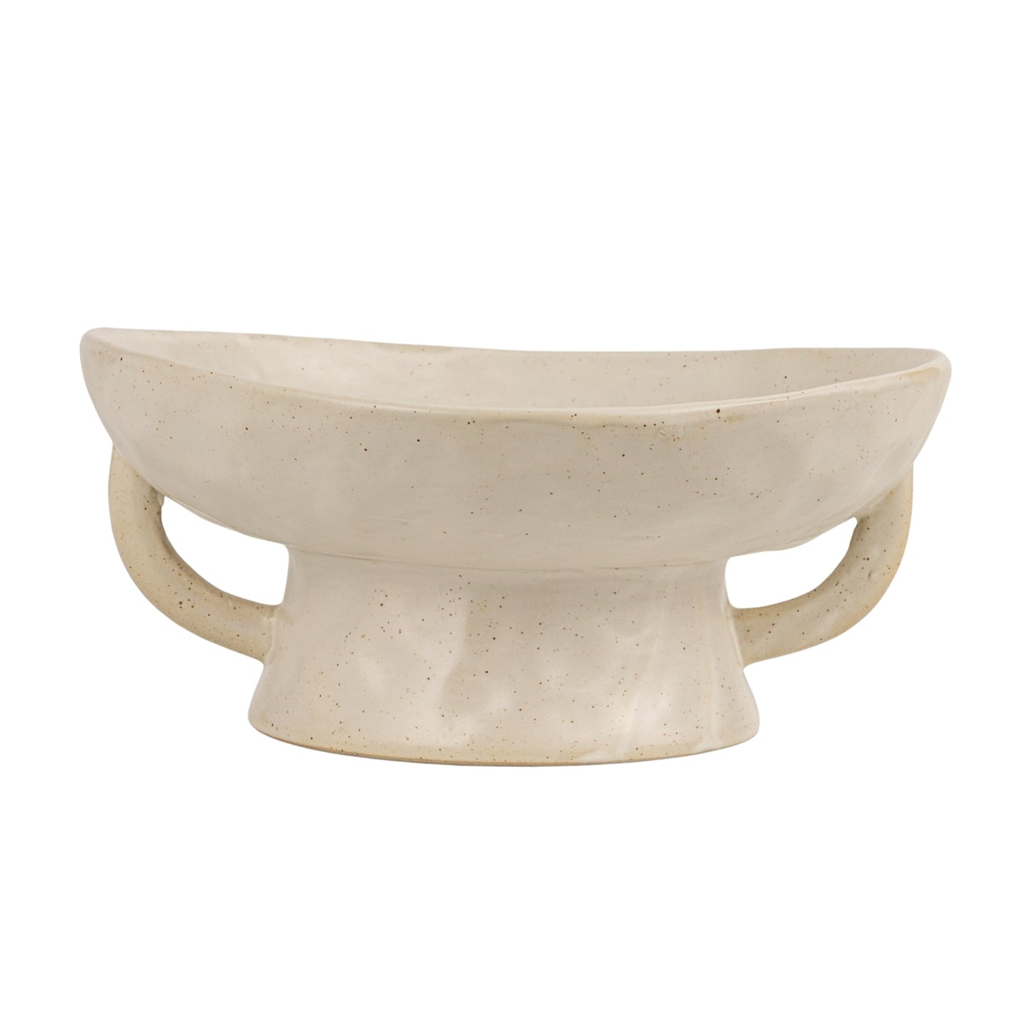 Creative Co-Op Stoneware Footed Pedestal Bowl with Handles, Reactive Glaze, White