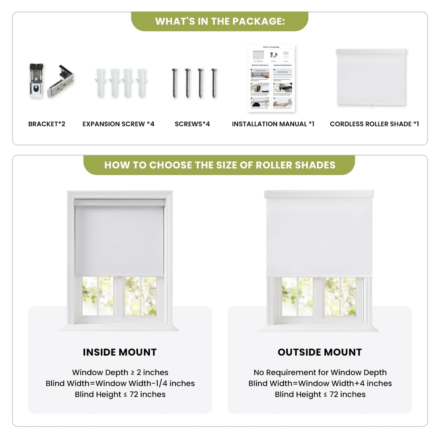 Anpark Cordless Roller Window Shades,100% Black Out Shade for Windows,Thermal Insulated UV Protection Window Blinds,Door Blinds,Blackout Window Shades Pull Down for Home,Office,39" W x 72" H, White