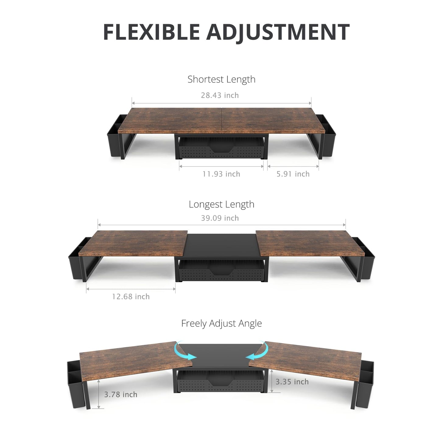 OPNICE Desk Organizers and Accessories, Dual Monitor Stand Riser with Drawer and 2 Pen Holders, Desk Shelf Wood Computer Racks for Office Workspace Organizers, Desktop Organization (Rustic Brown)