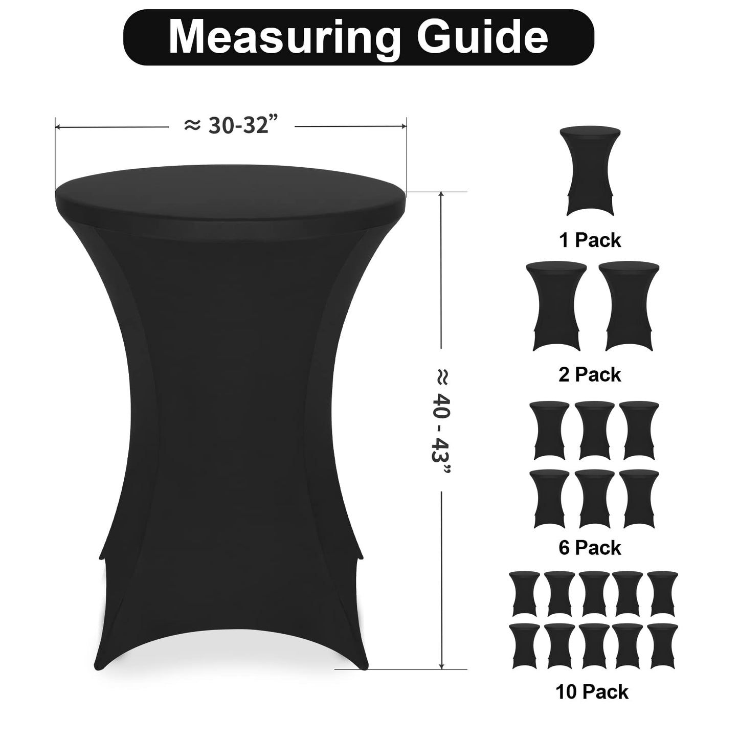 FestiCorp 6 Pack Spandex Black Table Cover, Cocktail Fitted Tablecloths, Round Highboy Stretch Table Covers Cloths for Party, DJ, Bar, Wedding, Birthday, Banquet, 30"-32" Diameter x 40"-43" Height