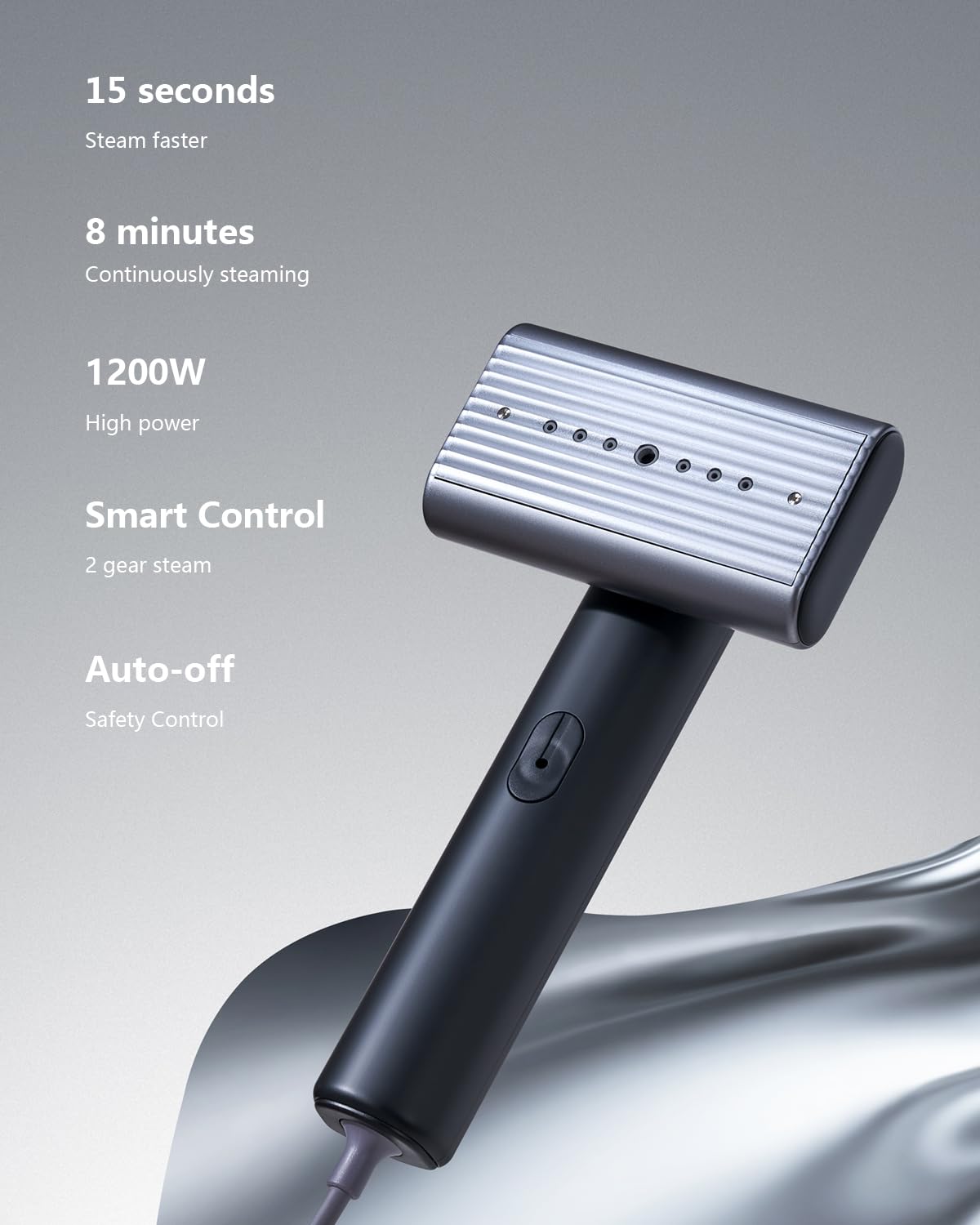 G9 Pro Smart Handheld Steamer for Clothes, Palm-Sized & Lightweight (1lb), Dual Steam Modes, Easy Wrinkle Remover, Auto Shut-Off, Travel & Home Double Use (Metal)