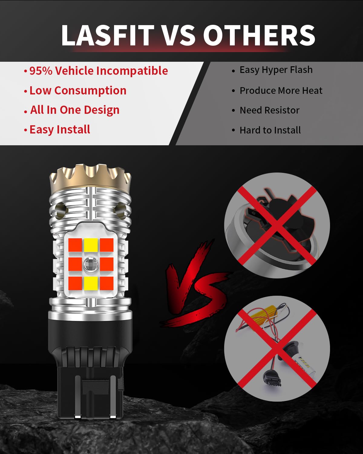 LASFIT 7443CK LED Bulb 7444CK ONLY for CK socket for 2019-2025 Ram 1500, for 2018-2024 Jeep Wrangler, Switchback Amber/White CANBUS LED Turn Signal Light Error Free Anti Blinker Bulb Hyper Flash(2pcs)