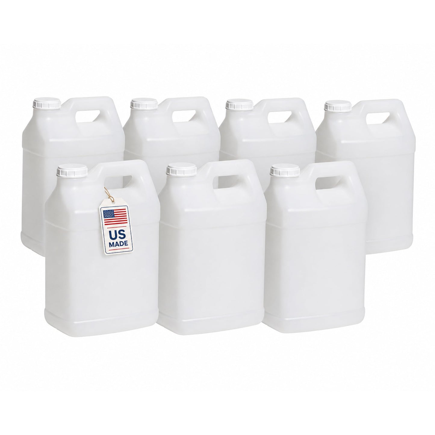 FastRack 2.5 Gallon Water Jug (Pack of 7) w/ 1 Black Rubber Cap Gripper | Reusable Plastic Jug with lid for Liquids | Heavy-Duty Water Container for Storage, Camping | BPA-Free Gallon Jugs with Lids