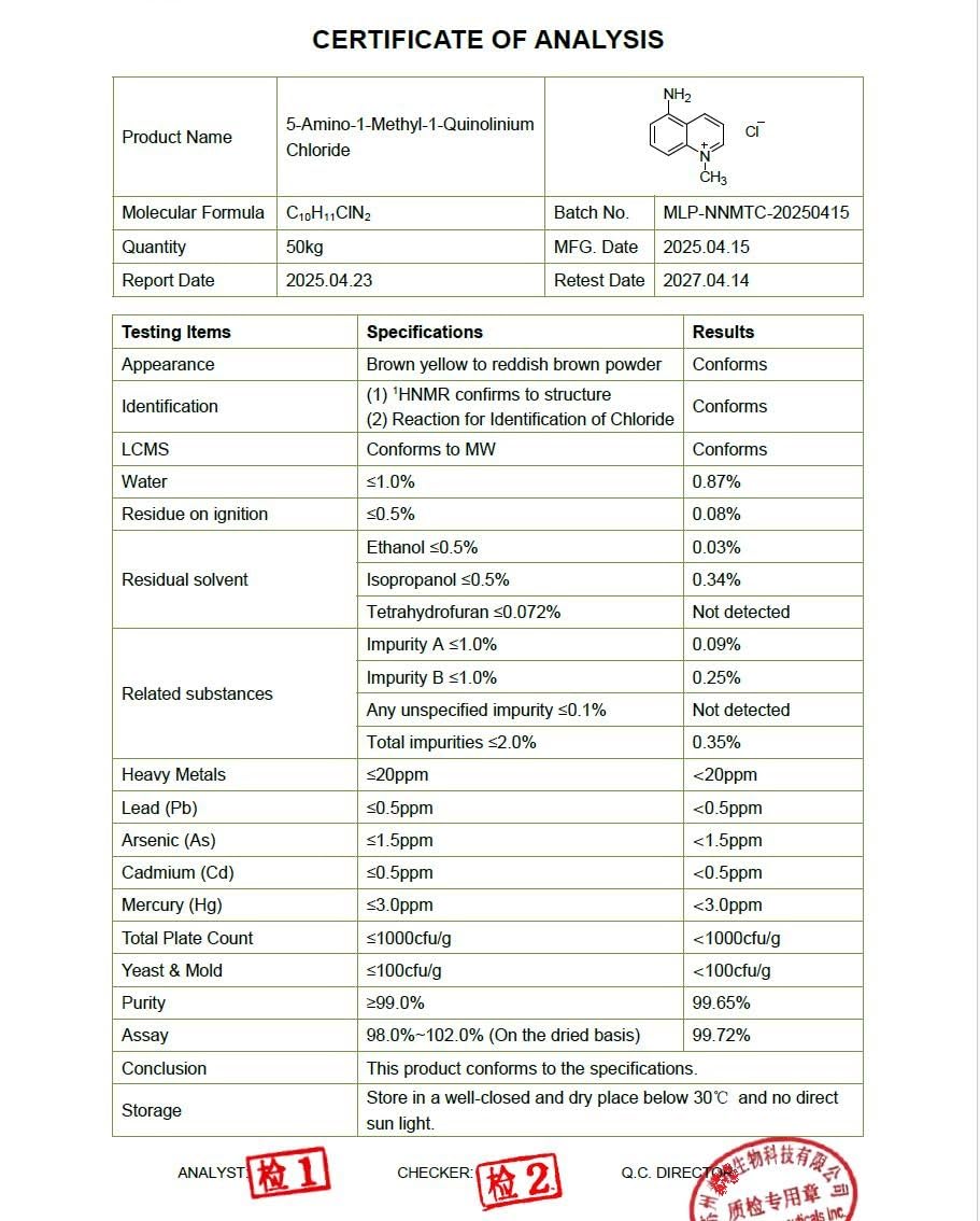Akersunder 5-Amino-1-methylquinolin-1-ium Chloride, 5-amino-1MQ Chloride, Purity 99+%, 5 Grams, Include 100mg Scoop