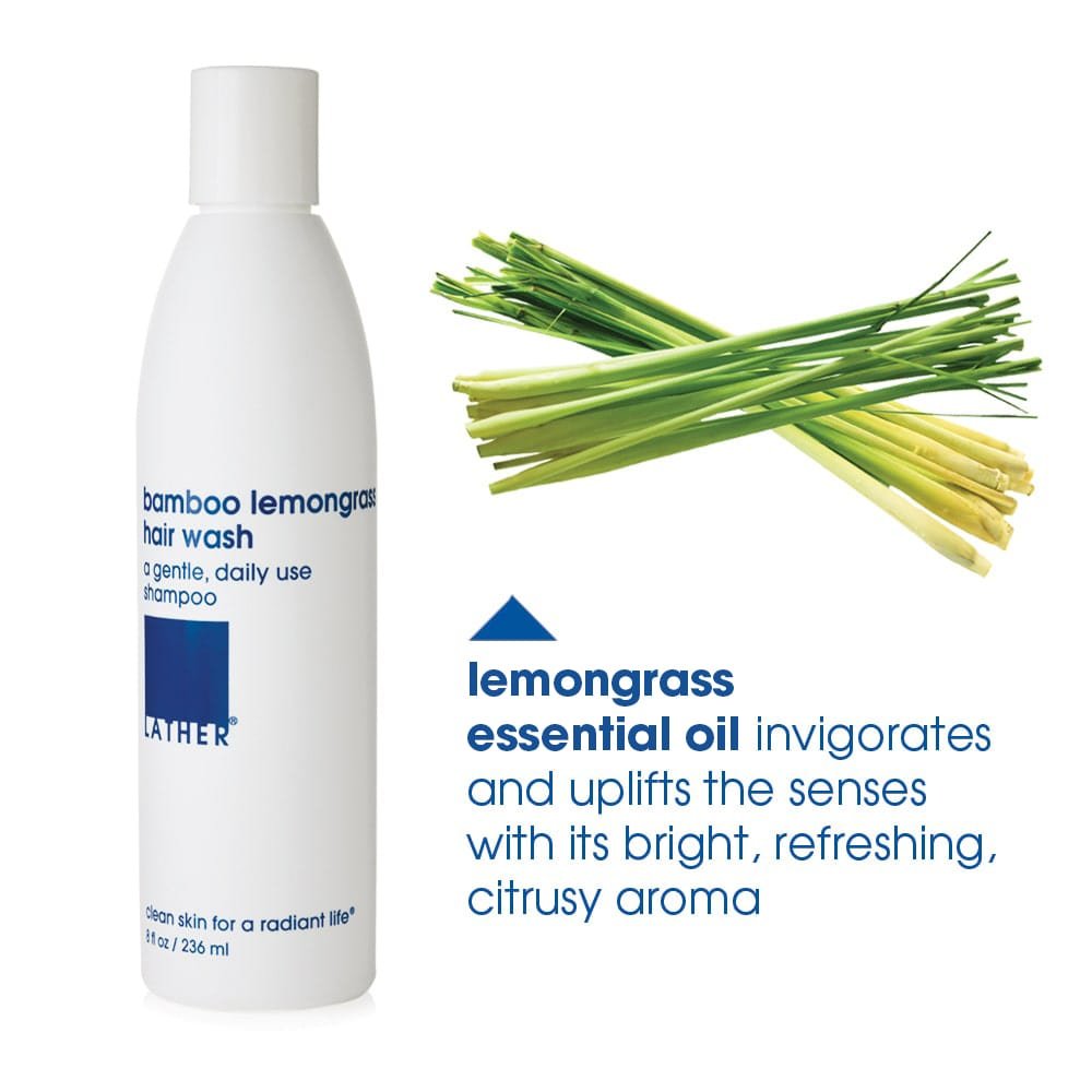 LATHER Bamboo Lemongrass Shampoo - Lightweight & Non-Greasy Hair Wash Formula - Gentle Moisturizing Shampoo for All Hair Types - Sulfate Free - 8 Fl Oz Bottles (Pack Of 2)