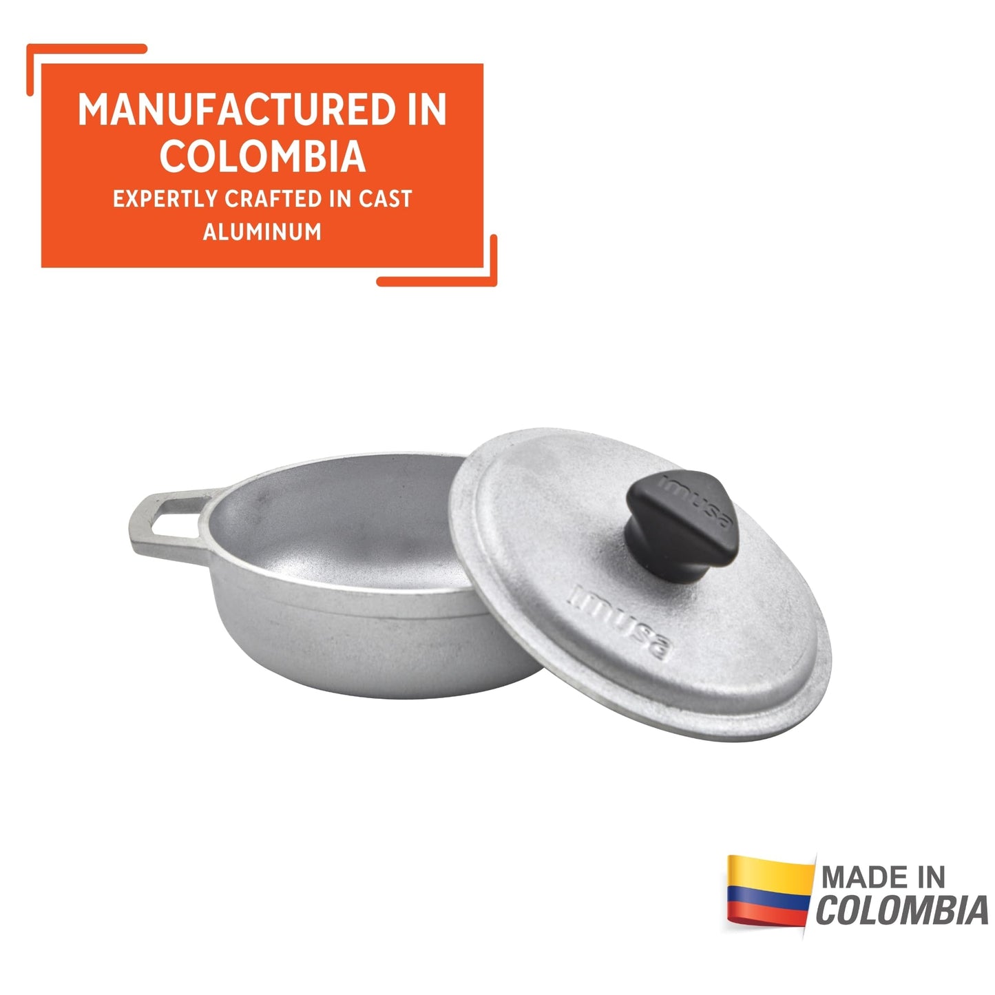 IMUSA USA 4 Piece 0.5Qt Traditional Colombian Mini Calderos (Dutch Oven) for Cooking and Serving, Silver