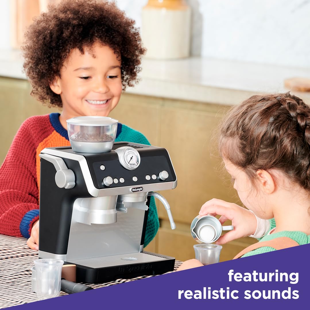 Casdon De'Longhi Toys - Barista Coffee Machine - Toy Kitchen Playset for Kids with Moving Parts, Realistic Sounds & Magic Coffee Reveal - for Children Aged 3+