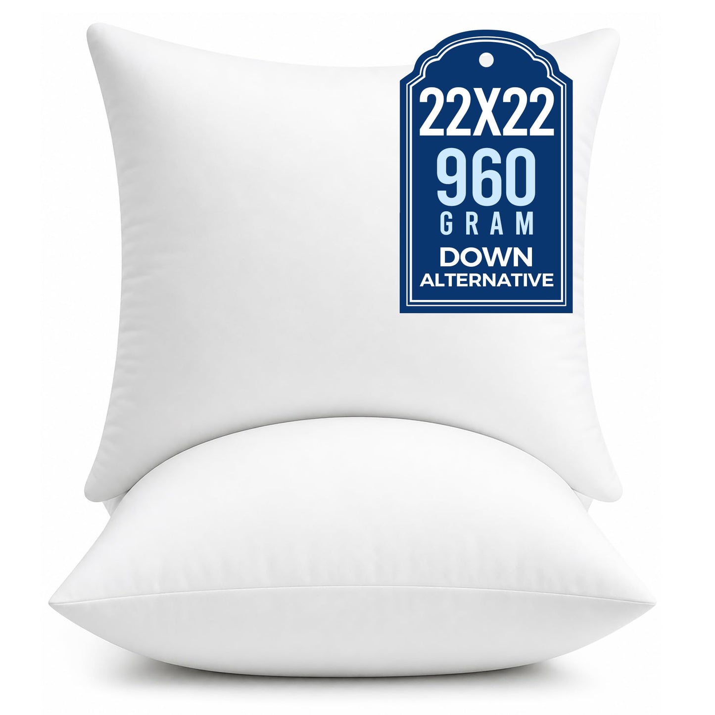 puredown® 22x22 Pillow Inserts, Fluffy Plush Square Form Sham Stuffer Set of 2, Decorative Down Alternative Pillows for Couch, Sofa, Bed and Home Decor