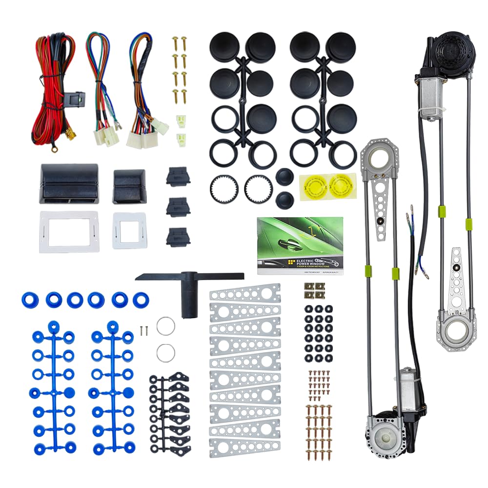 Universal 2-Door Power Window Conversion Kit Electric Power Window Lift Roll Up Regulator w/Switches, Wiring | Fit for 2-Door Vehicles with Manual Windows, Sedan, Pickup, Off-Road, Vans, SUV