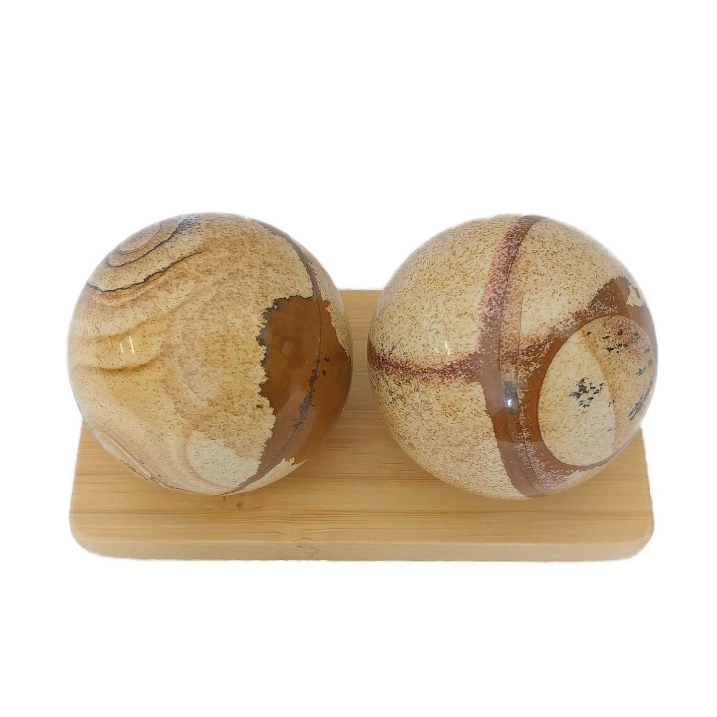 Top Chi Picture Jasper Baoding Balls with Stand for Hand Therapy, Exercise, and Stress Relief (Large 2 Inch)
