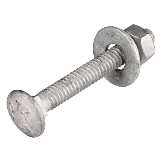 1/4" x 2" (100 Pack) Galvanized Carriage Bolt Kit Grade 307A Includes 1/4" USS Flat Washers (100 pcs) and 1/4"-20 Hex Nuts (100 pcs), Hot Dip Galvanized for Exterior Use by Makers Bolt
