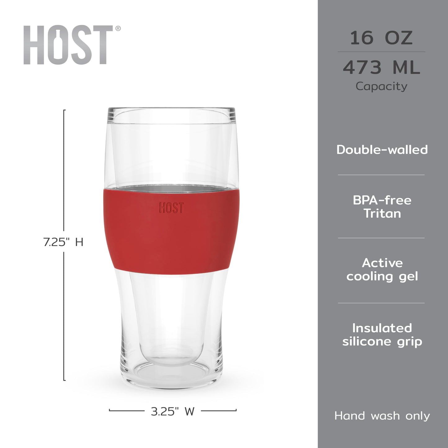 Host FREEZE Beer Glasses, Frozen Brew Mugs, Freezable Pint Glass Set, Insulated Beer Glass to Keep Your Drinks Cold, Double Walled Insulated Glasses, Gift for Dad, 16oz, Set of 2, Crimson Red
