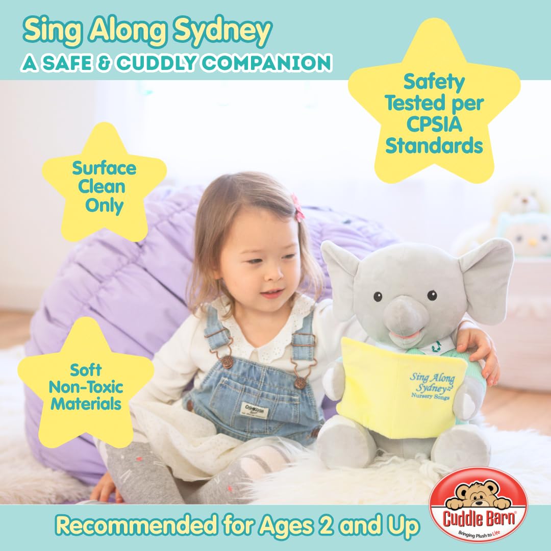Cuddle Barn - Sing Along Sydney | Animated Plush Elephant Sings 5 Classic Nursery Rhymes | Musical Stuffed Animal | Mouth and Body Moves to Music | Great Gift for Toddler Boys and Girls - 12"