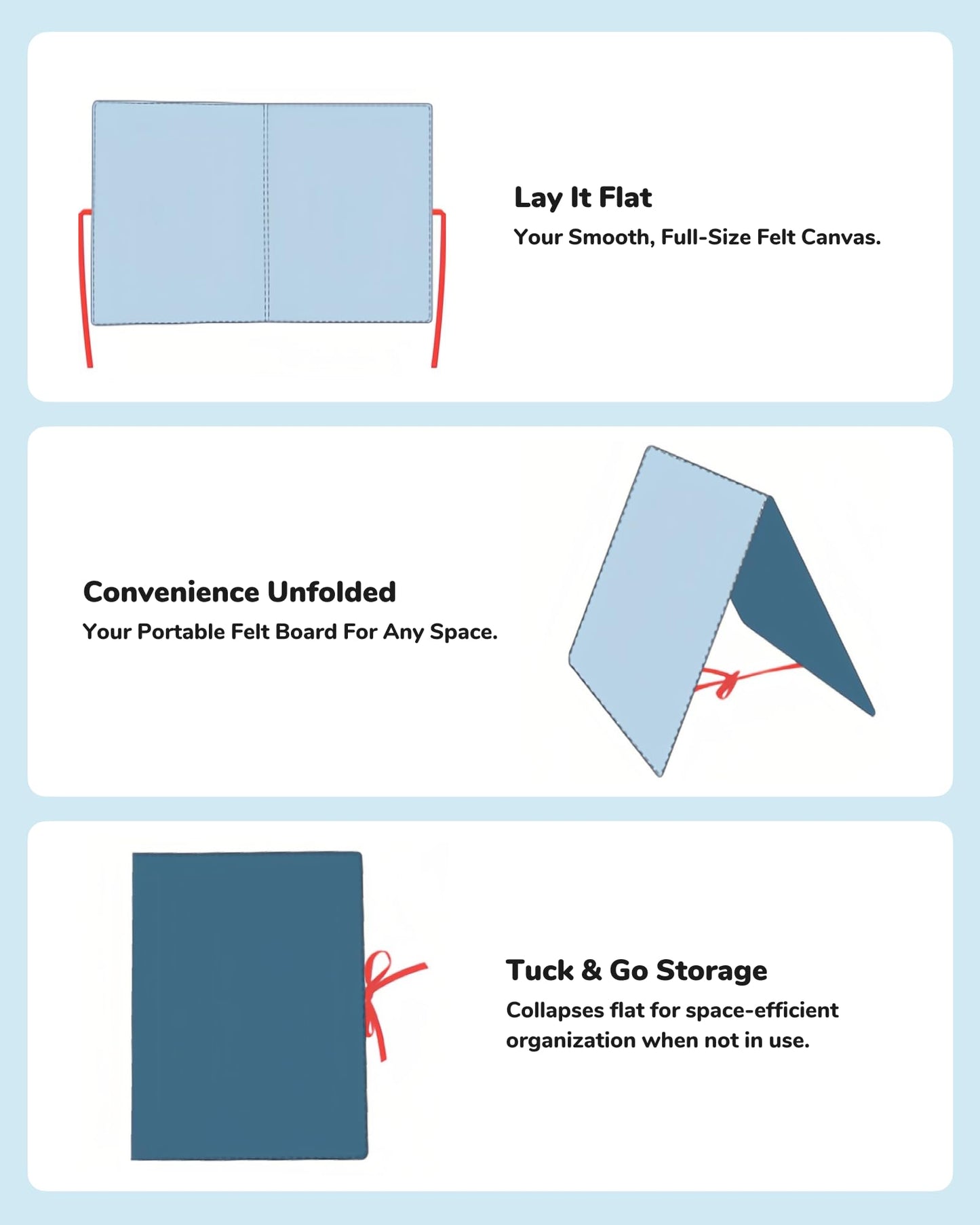 CHEFAN Foldable Felt Board for Toddlers - FreeStanding Learning Board for Kids, Preschool Classroom and Daycare | Use With Felt Set and Book for Storytelling | Blue Large