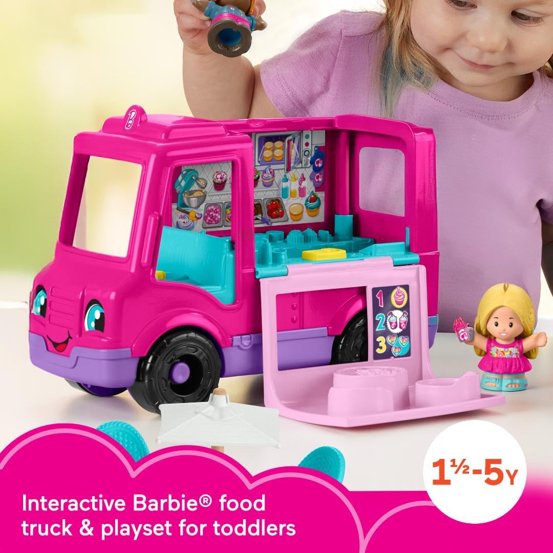 Fisher-Price Little People Barbie Toddler Toy Cupcake Truck Musical Playset with 9 Pieces for Pretend Play Kids Ages 18+ Months