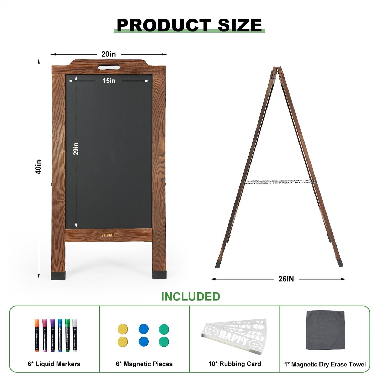 Magnetic Sandwich Board Sign - 40 x 20 Inches Brown Large Wooden A-Frame Chalkboard, Double-Sided Outdoor Easel Display for Sidewalk, Restaurant, Cafe, Shop, Wedding, Party or Business