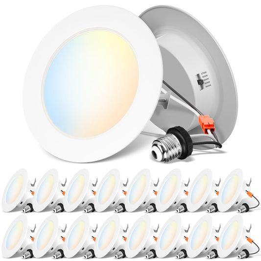 ANWIO Recessed Lights 4 Inch 5CCT 2700/3000/4000/5000/6000K, Modern Retrofit LED Recessed Lighting 7W(85W Equivalent) CRI 80+ Dimmable Can Lights E26 Medium Base Ceiling Light IC Rated & ETL, 16 Pack