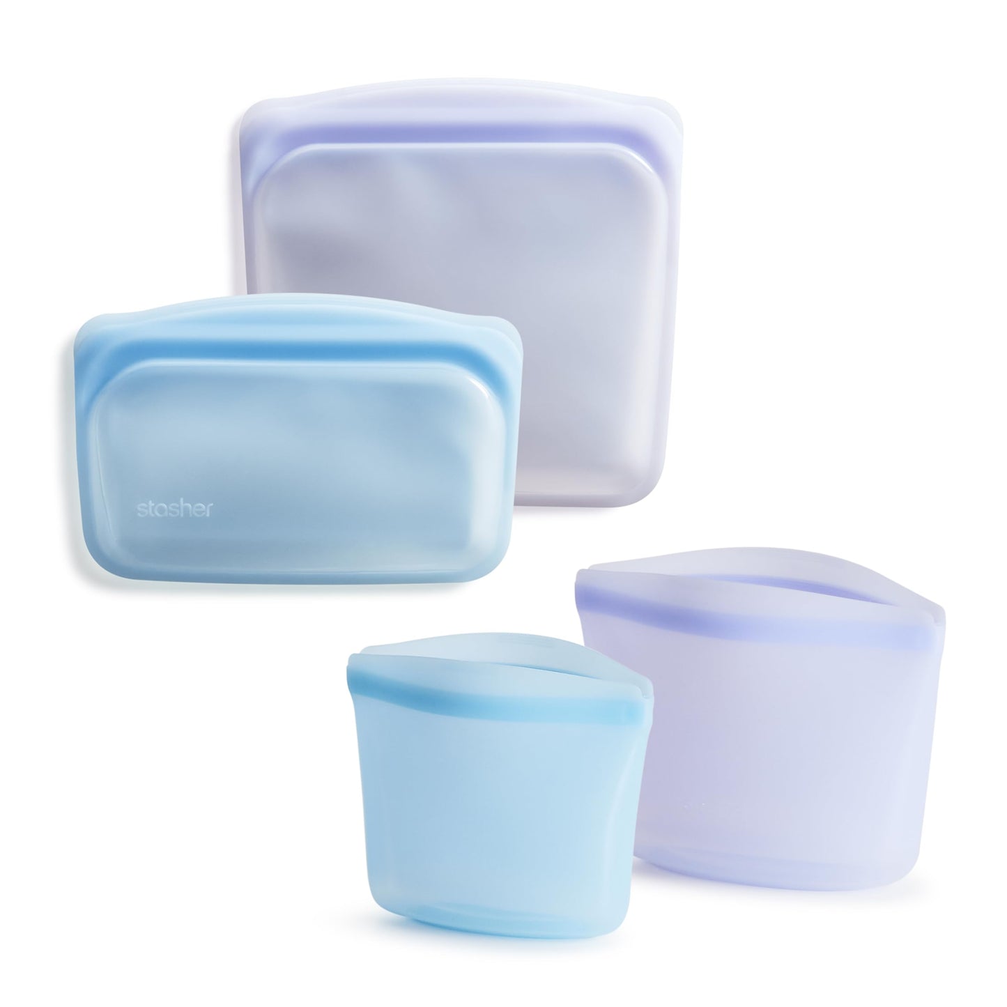 Stasher Silicone Reusable Storage Bags, 4-Pack, Reusable Freezer Bags, Microwave, Dishwasher, Oven Safe, Sous Vide, Premium Lunch Containers, Eco Friendly, Food Storage Bags, Snack Bags, Multicolor