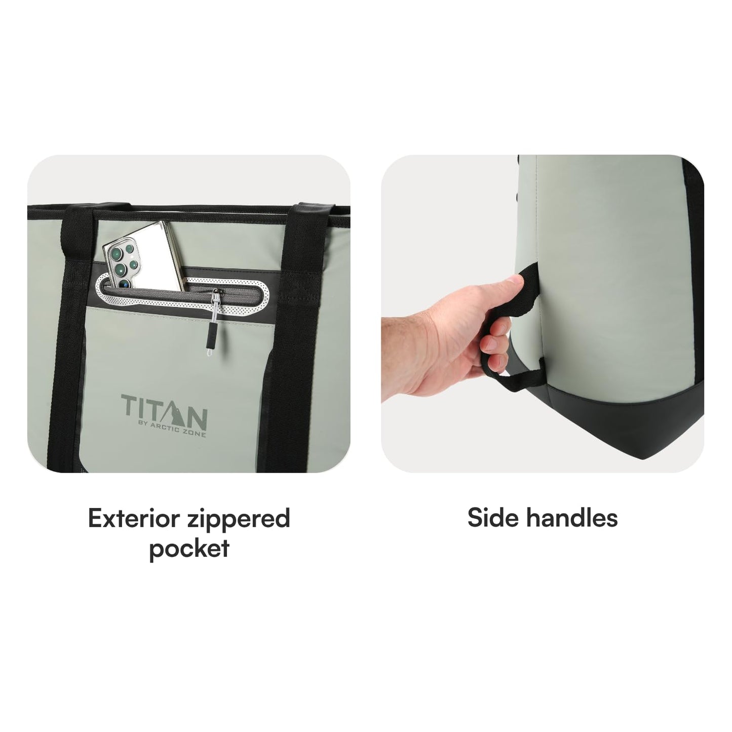 Titan by Arctic Zone Soft Sided Cooler Tote, Insulated Bag with Handle, Shoulder Strap, and Zipper for Lunch, Picnic, and Travel, 30 Can Capacity, Seagrass