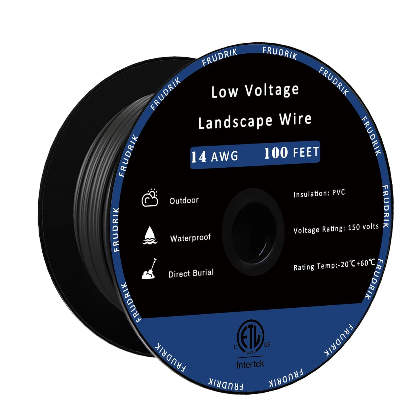 FRUDRIK Low Voltage Landscape Lighting Wire - Outdoor Direct Burial Underground Low-Energy Circuit Cable (14/2 Black, 100ft)