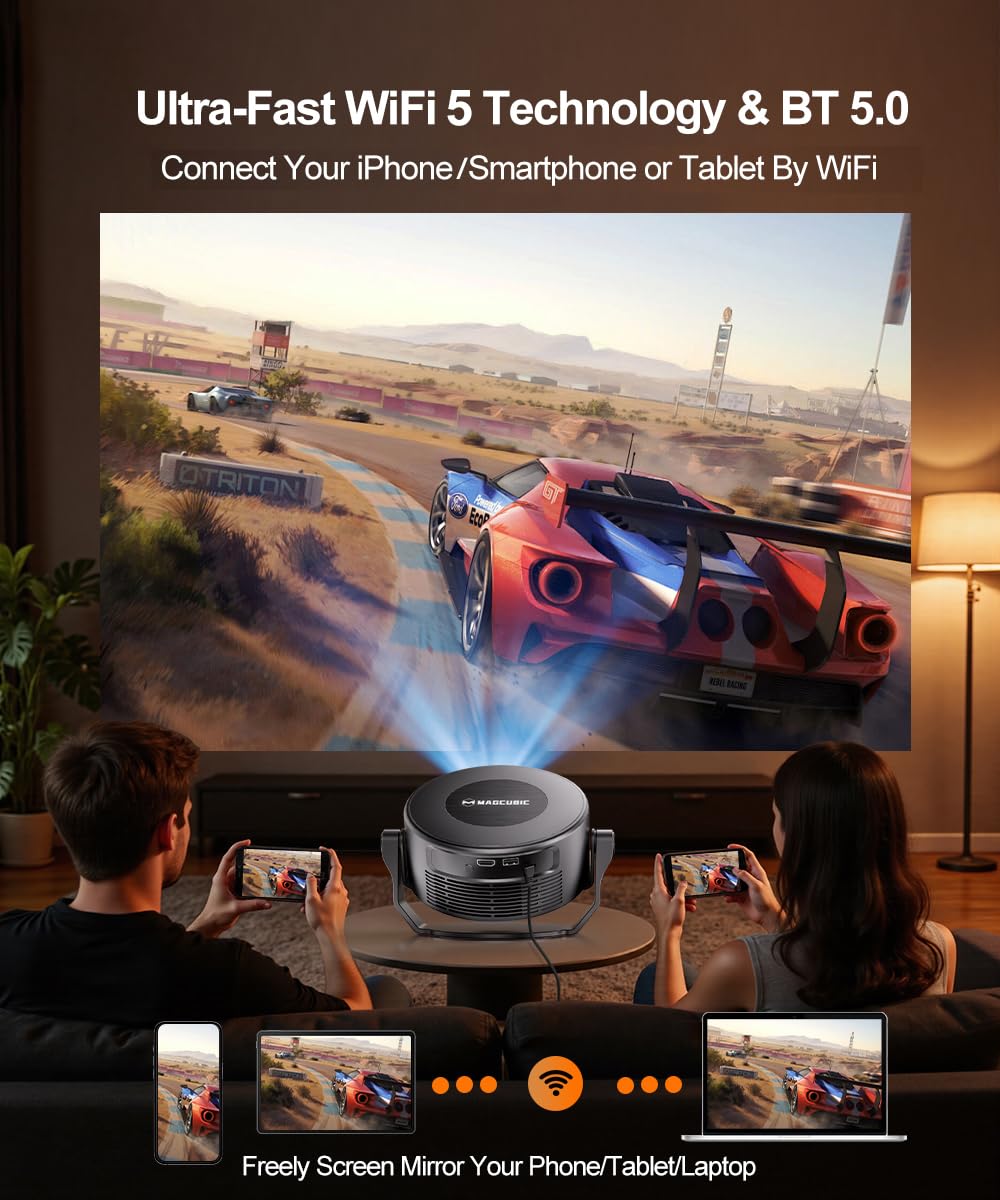 Magcubic Smart Projector with WiFi 6 and Bluetooth 5.4, Mini Protable Projector 4K & 8K Support, Built-in Apps, Auto Keystone, Video Proyector for Home Theater/Outdoor Movie (HY300Max)