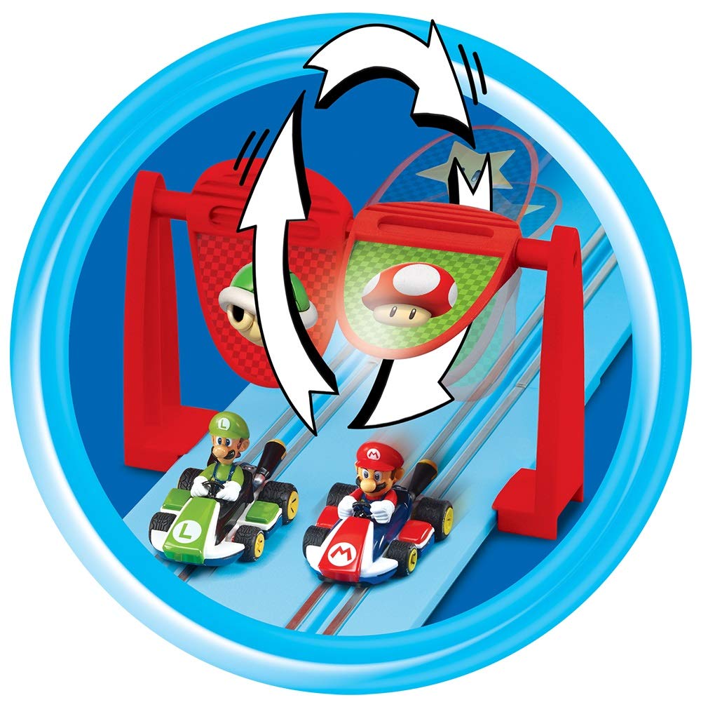 Carrera First Nintendo Mario Kart Slot Car Race Track - Includes 2 Cars: Mario and Luigi - Battery-Powered Beginner Toy Racing Set for Kids Ages 3 Years and Up