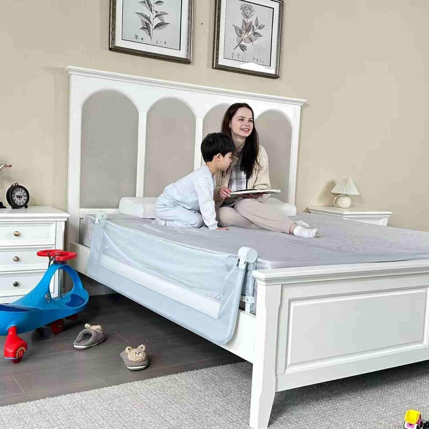 Grelife Foldable Bed Rail for Toddlers, Tall Toddler Bed Rails for Twin, Full, Queen Bed, Baby Bed Rail Guard with Reinforced Metal Frame & Breathable Mesh (1, Gray, 59.0")