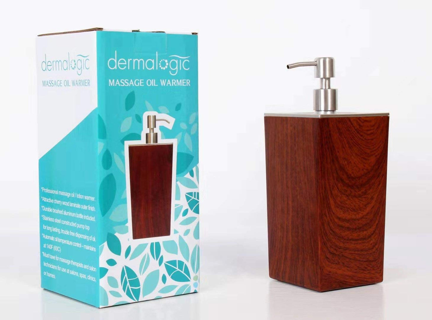 DERMALOGIC Massage Oil Warmer for Pro Spa Massage, Home Lotion Warmer with Aluminum Bottle Pump Set, Plug-in Oil Heater Beauty Salon Treatment Equipment