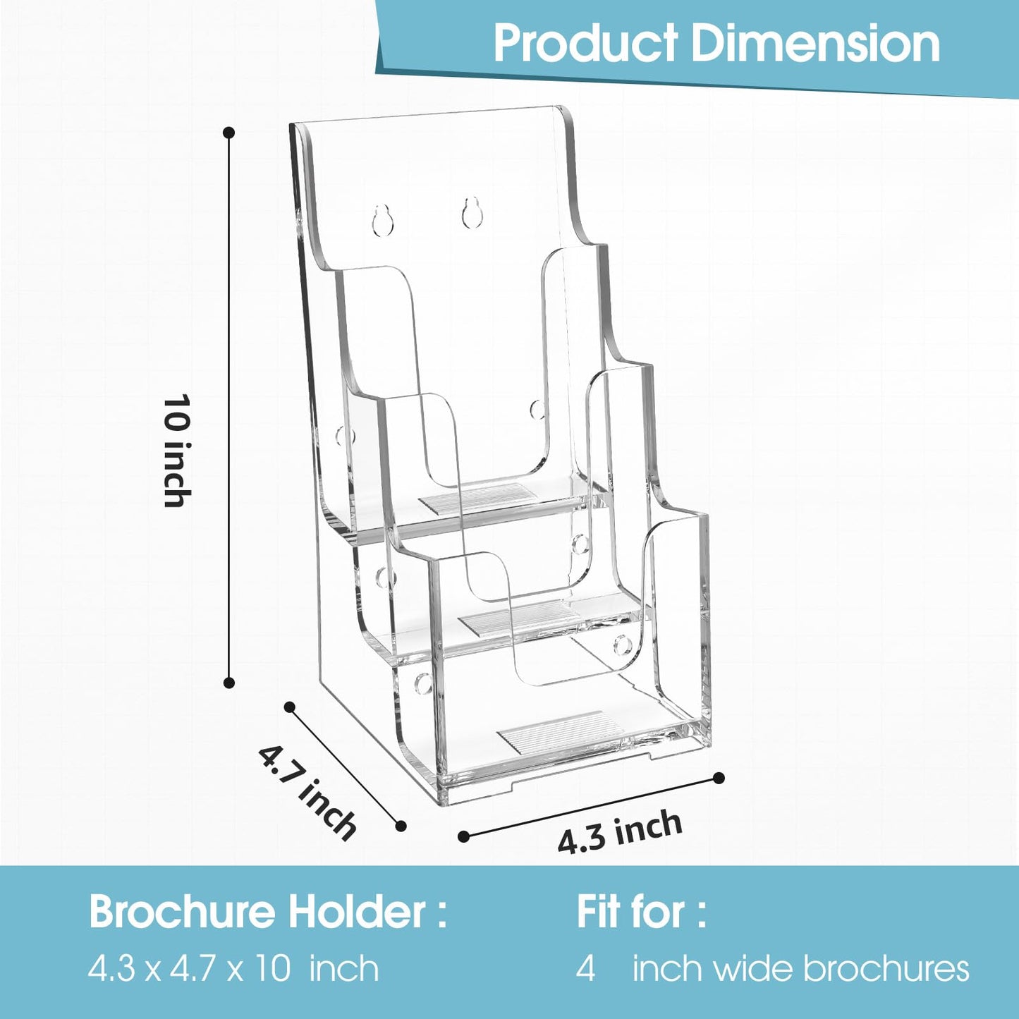MaxGear Acrylic Brochure Holder, 4 Inch Wide 3 Tier Literature Display Stand, Clear Premium Acrylic Pamphlet Holder, Multi Pocket Wall Mount or Countertop Organizer, Office or Home Use, 4 Pack