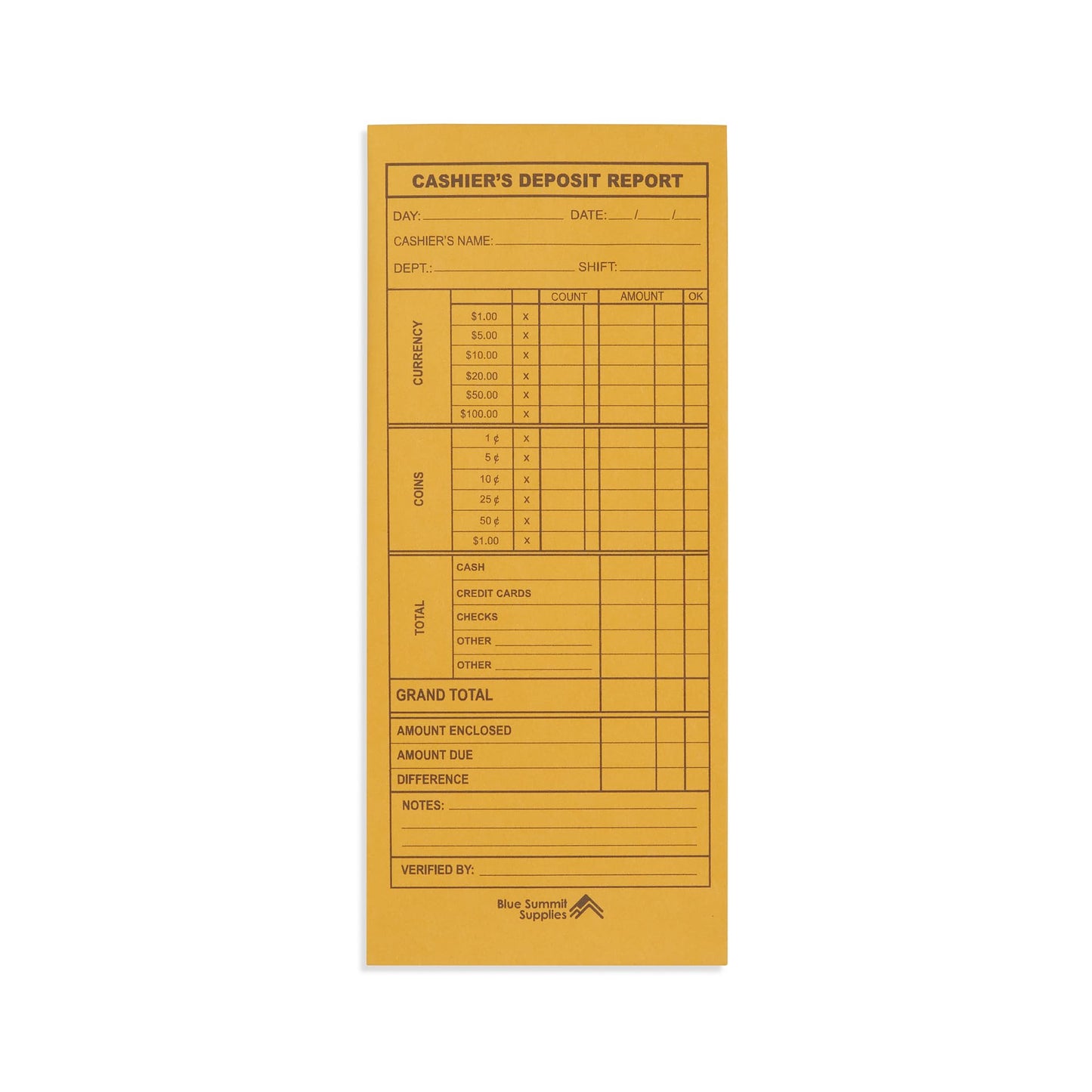 Blue Summit 500 Cash Deposit Envelopes, Cashier Deposit Envelopes for Small Business Money Drops, Retailers and Restaurants to Drop Cash Deposits with Banks, 24lb Brown Kraft, 500 Pack