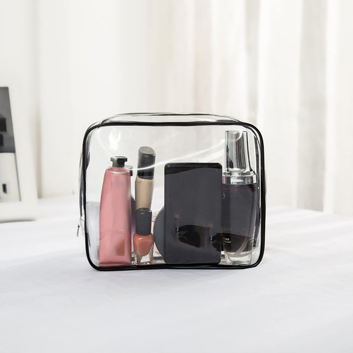 Merkaunis 36PCS Clear Makeup Bags Bulk Cosmetics Bags Plastic Travel Bags Toiletry Bags With Zipper Waterproof Portable Bags for Travel, Women, Men, Bathroom Organizing, Black