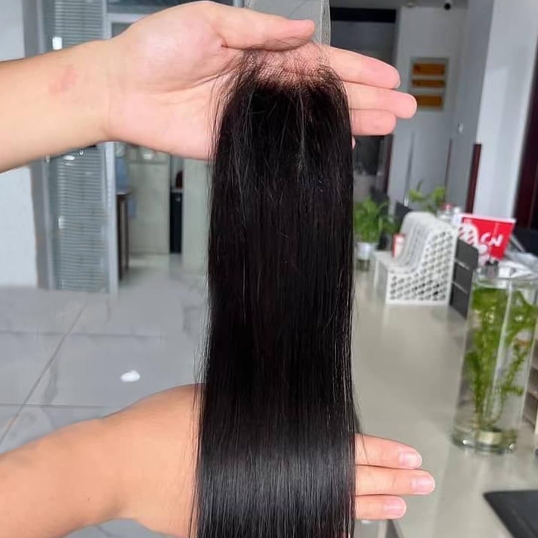 BEEOS 2x6 Skinlike Real HD Lace Closure Only, 0.10mm Ultra-thin Invisible Lace Pre Plucked Hairline Straight Human Hair Closure Bleached Knots 16 Inch