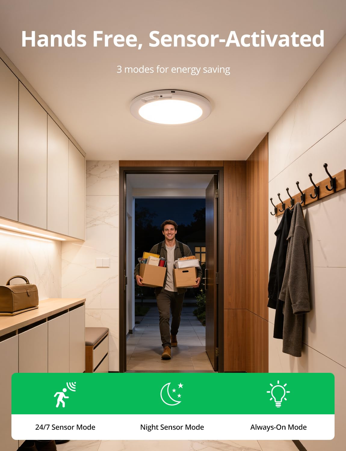 Bojim Rechargeable Ceiling Lights Wireless Waterproof Shower Lighting Inside, 3CCT & Dimmable Magnetic Motion Sensor Lights Battery Operated Closet Light No Wiring for Pantry Laundry 2 Pack