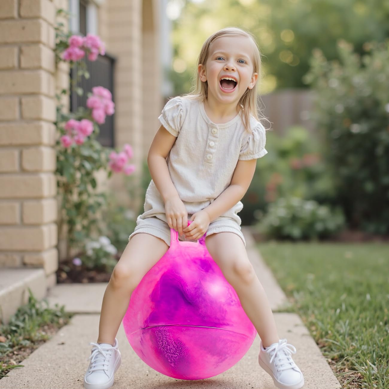 Upper Rider - 18 Inch Cloud Hopper Ball for Kids Age 3-8, Bouncy Ball with Handle, Inflatable Jump with Pump and Gift Box, Indoor Outdoor Balance Toy for Girls and