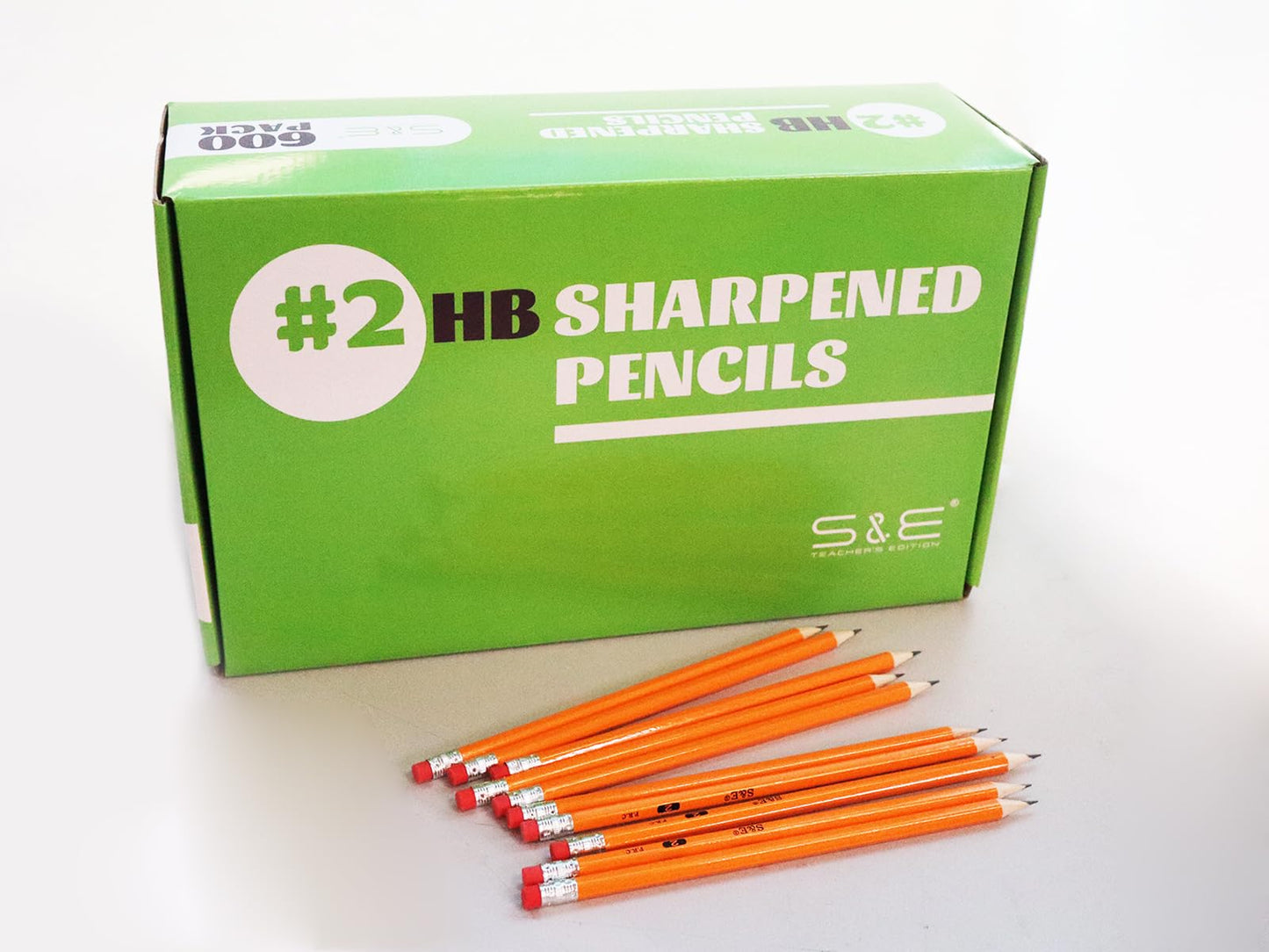 S & E TEACHER'S EDITION 600 Pack Pre-sharpened #2 Pencils with Erasers – Bulk Yellow Woodcase HB Lead Pencils for Classrooms, Standardized Tests, Offices & Back to School – No.2 Pencil Value Box