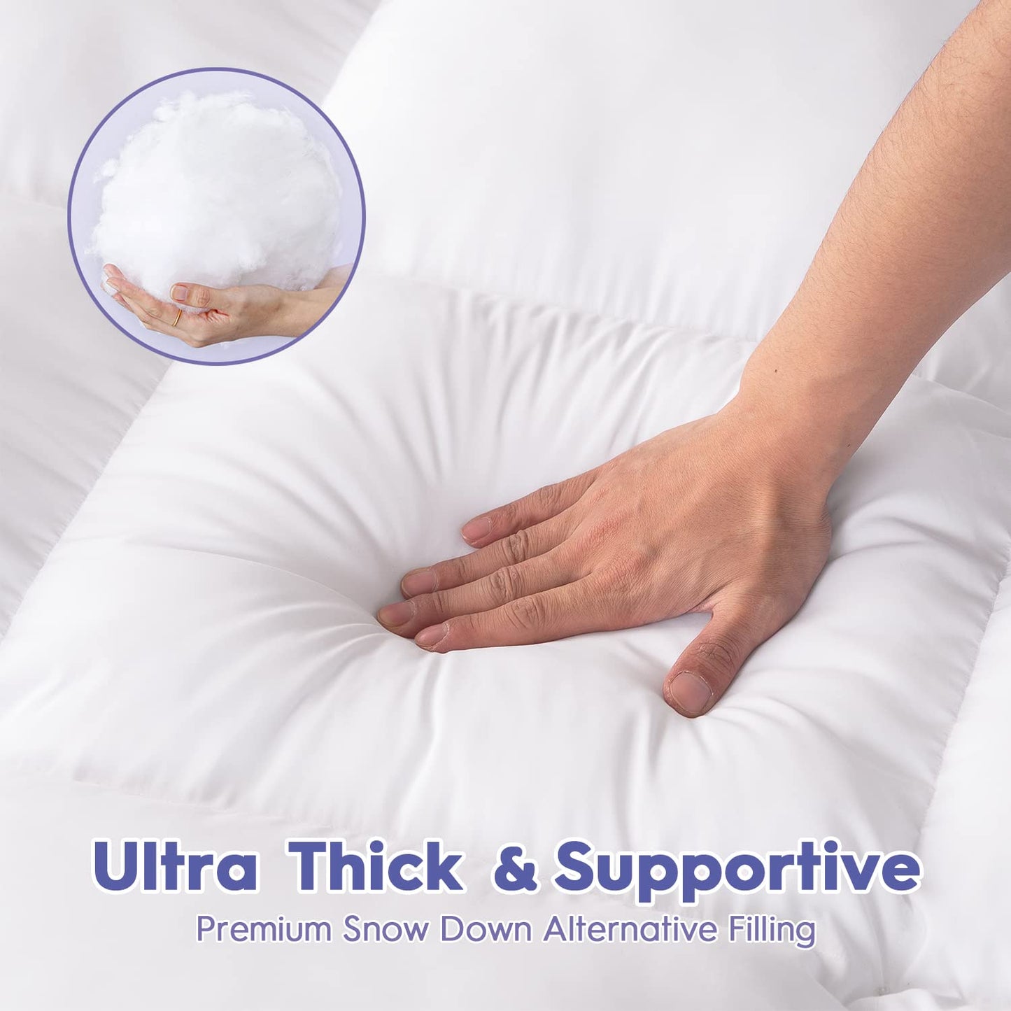 ABENE RV Short Queen Mattress Topper for Back Pain Relief, Extra Thick Mattress Pad Pillowtop, Soft Plush Mattress Cover Bed Topper with Deep Pocket, Overfilled Down Alternative Filling, White