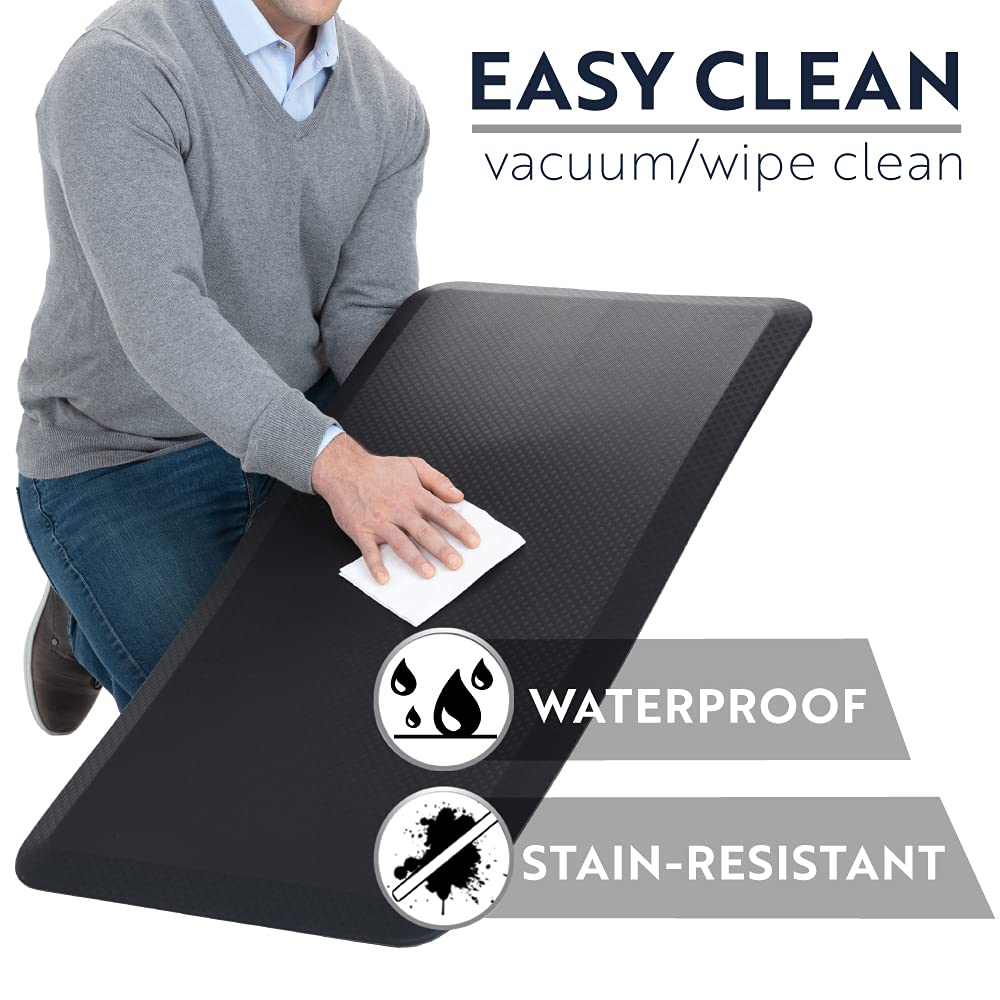 KANGAROO Thick Ergonomic Anti Fatigue Mats for Kitchen Floor, 48x20, Cushioned Standing Office Desk Mat, Waterproof Scratch Resistant Topside, Supportive All Day Comfort Padded Foam Rugs, Black