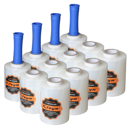 ADAYM Stretch Film Shrink Wrap Roll - 5" x 1200' - 80 Gauge 600% Stretch Self-Adhering Heavy Duty Plastic Wrap for Moving, Packing, Shipping, Furniture & Pallet Stabilization(12 Rolls)