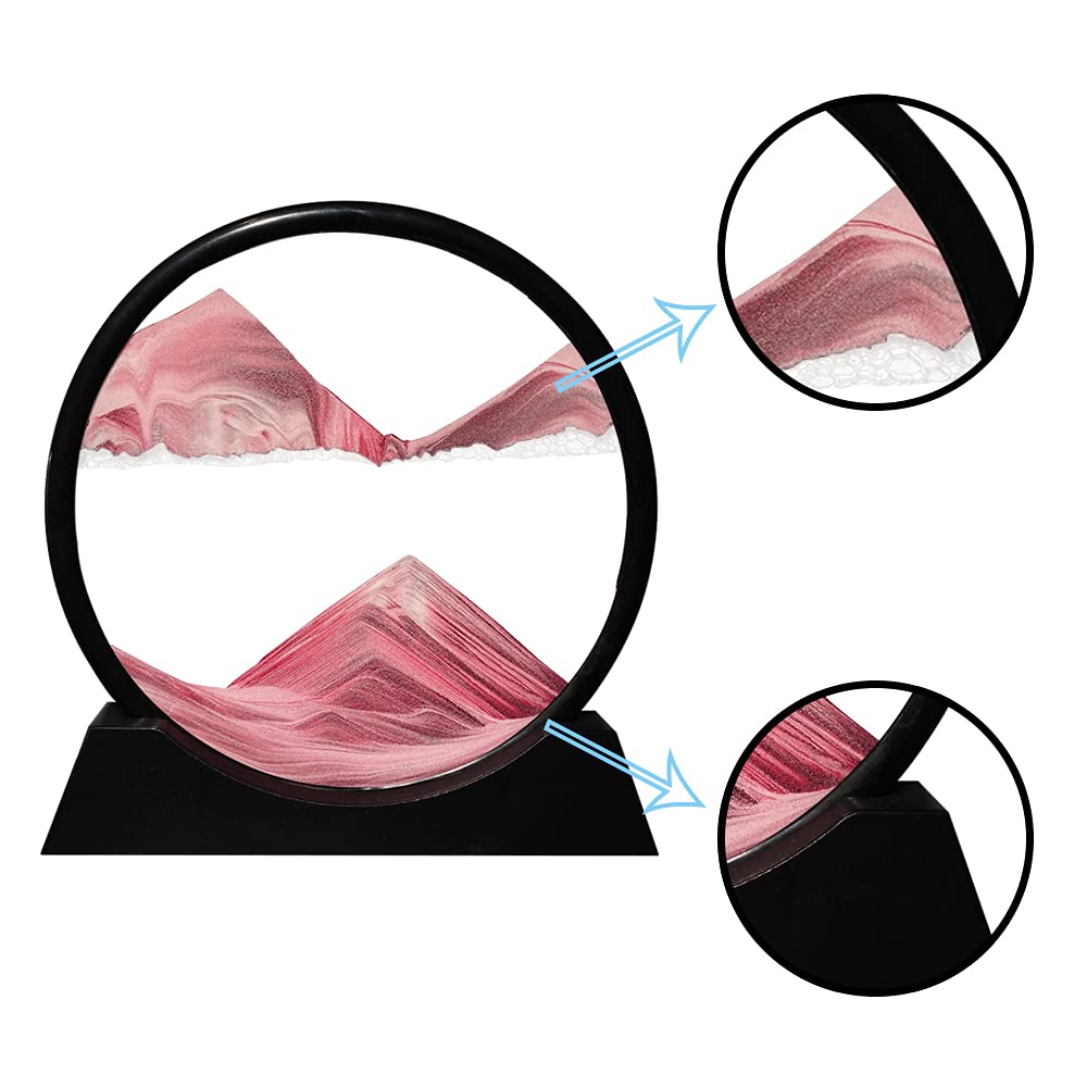 Aoderun Moving Sand Art Picture Sandscapes in Motion 3D Deep Sea Sand Art Round Pink for Adult Relaxing Toys D¨¦cor Desktop Home Office ¡­ (Pink, 12")